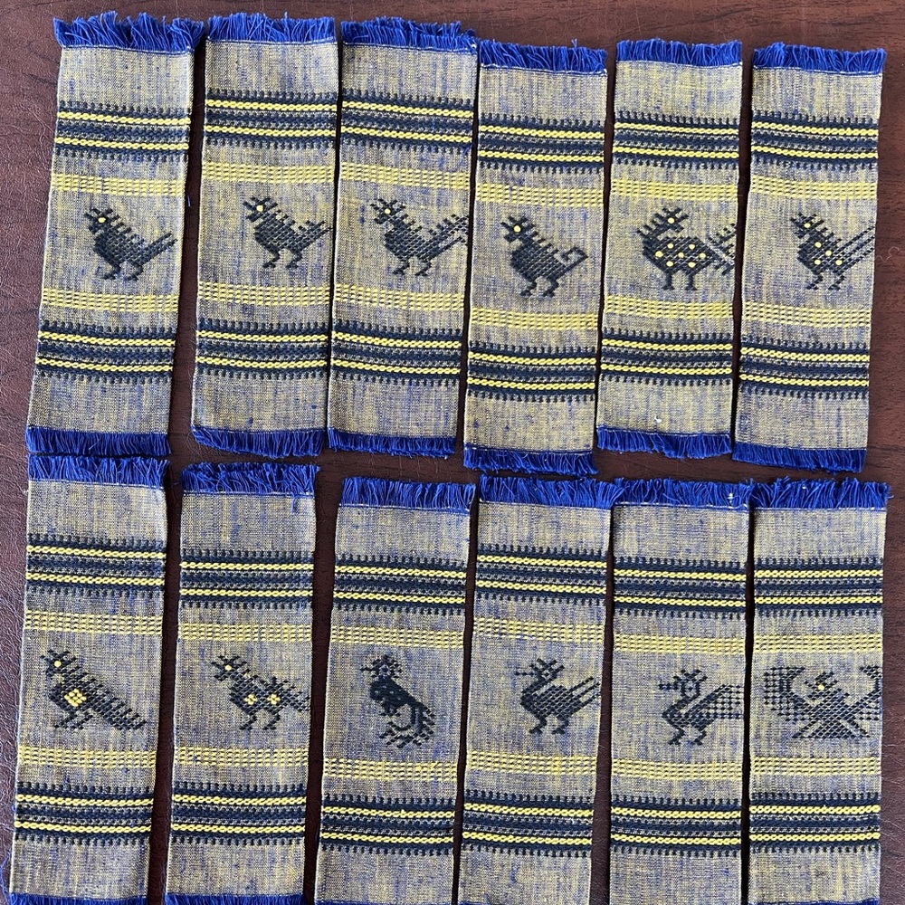 Handwoven Blue and Yellow Vintage Embroidered Napkins